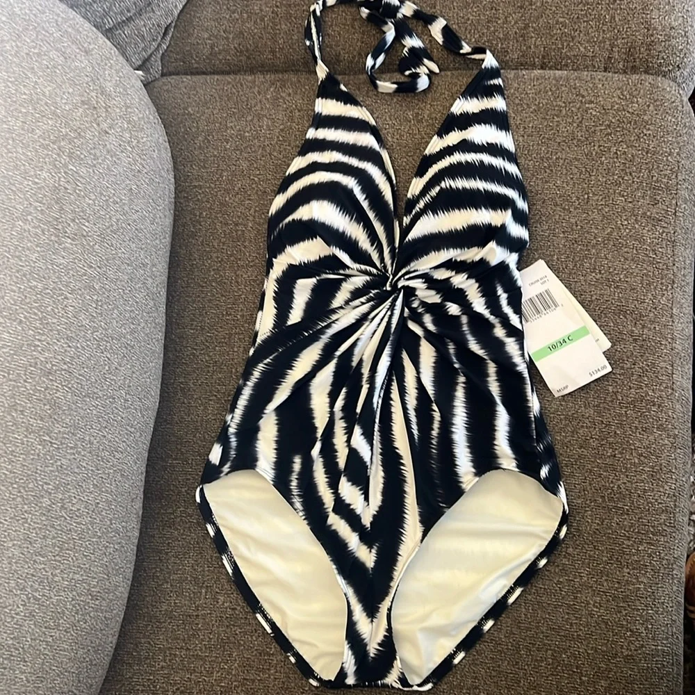 Contours By Coco Reef Zebra Twist Plunge Halter One Piece Swimsuit Size … - Picture 2 of 16